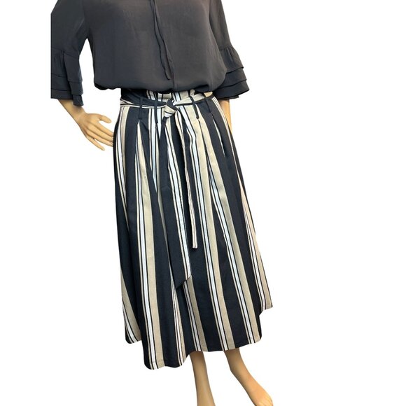 Antonio Melani Striped Paperbag Midi Skirt with Belt Size 2 - Picture 2 of 6